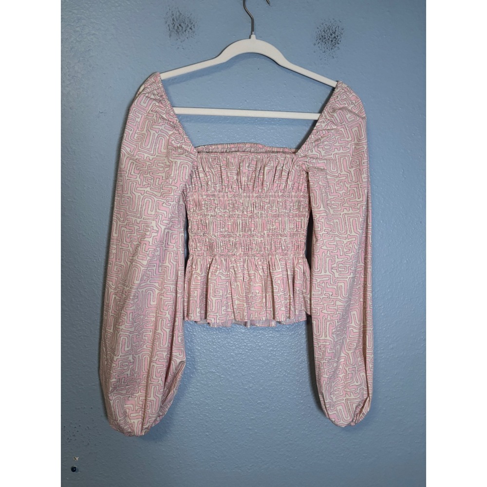 Staud Jules Smocked Long Sleeve Top Pastel Maze Pink Size XS - Picture 6 of 10